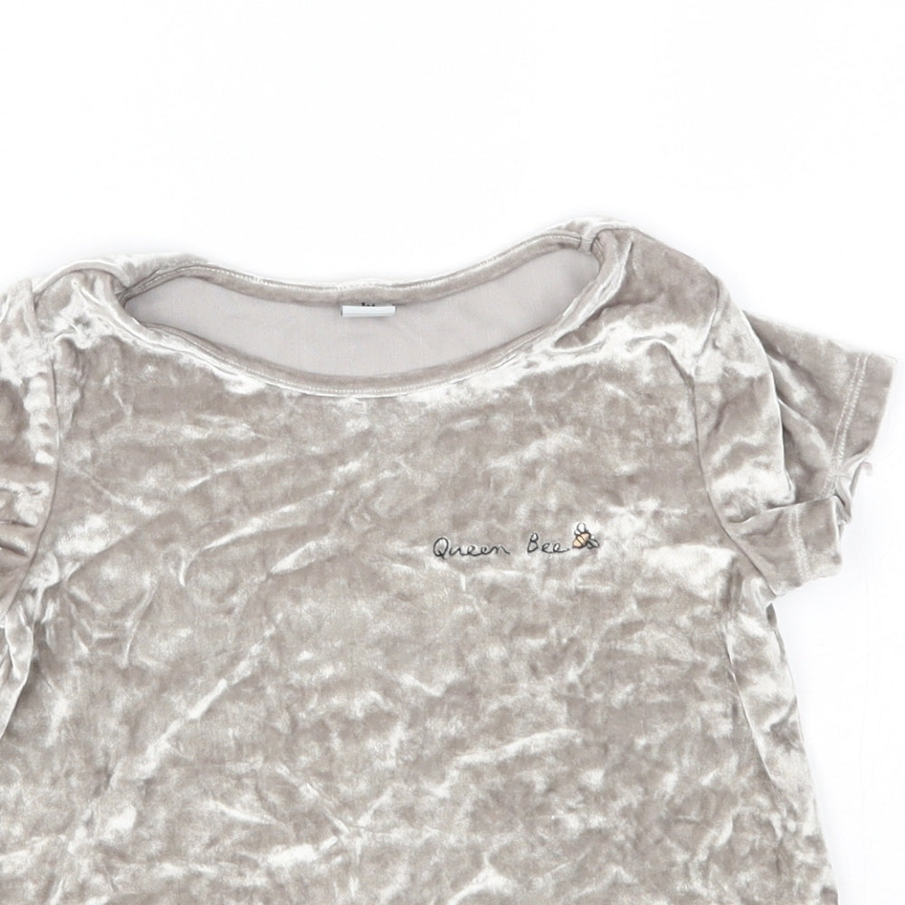 TU Girls Silver   Basic T-Shirt Size 6 Years  - velvet look