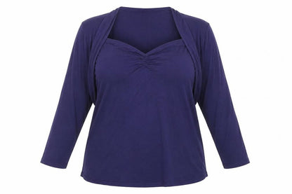 Front view of Savoir women’s blue basic blouse, size UK 20