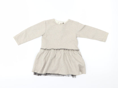 Additional front view of Zara girls’ beige a-line, size 9-12, months