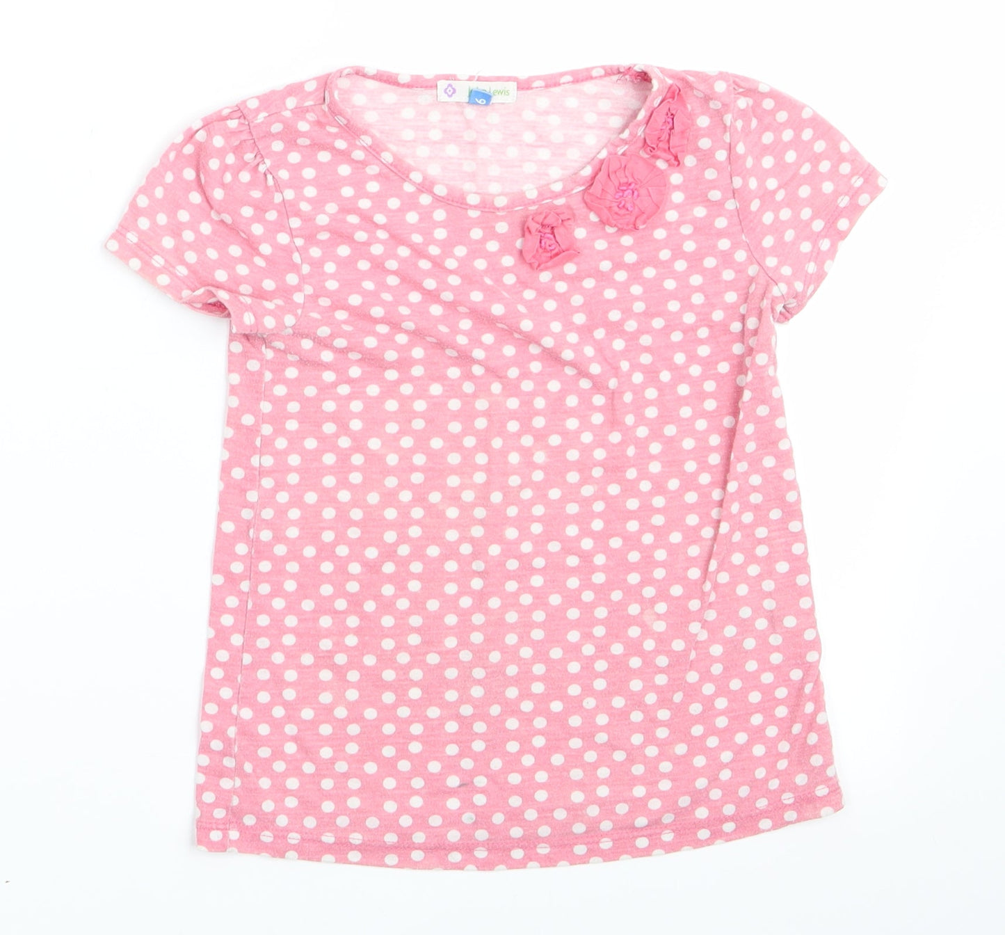 John Lewis Girls Pink Polka Dot  Basic T-Shirt Size 6 Years