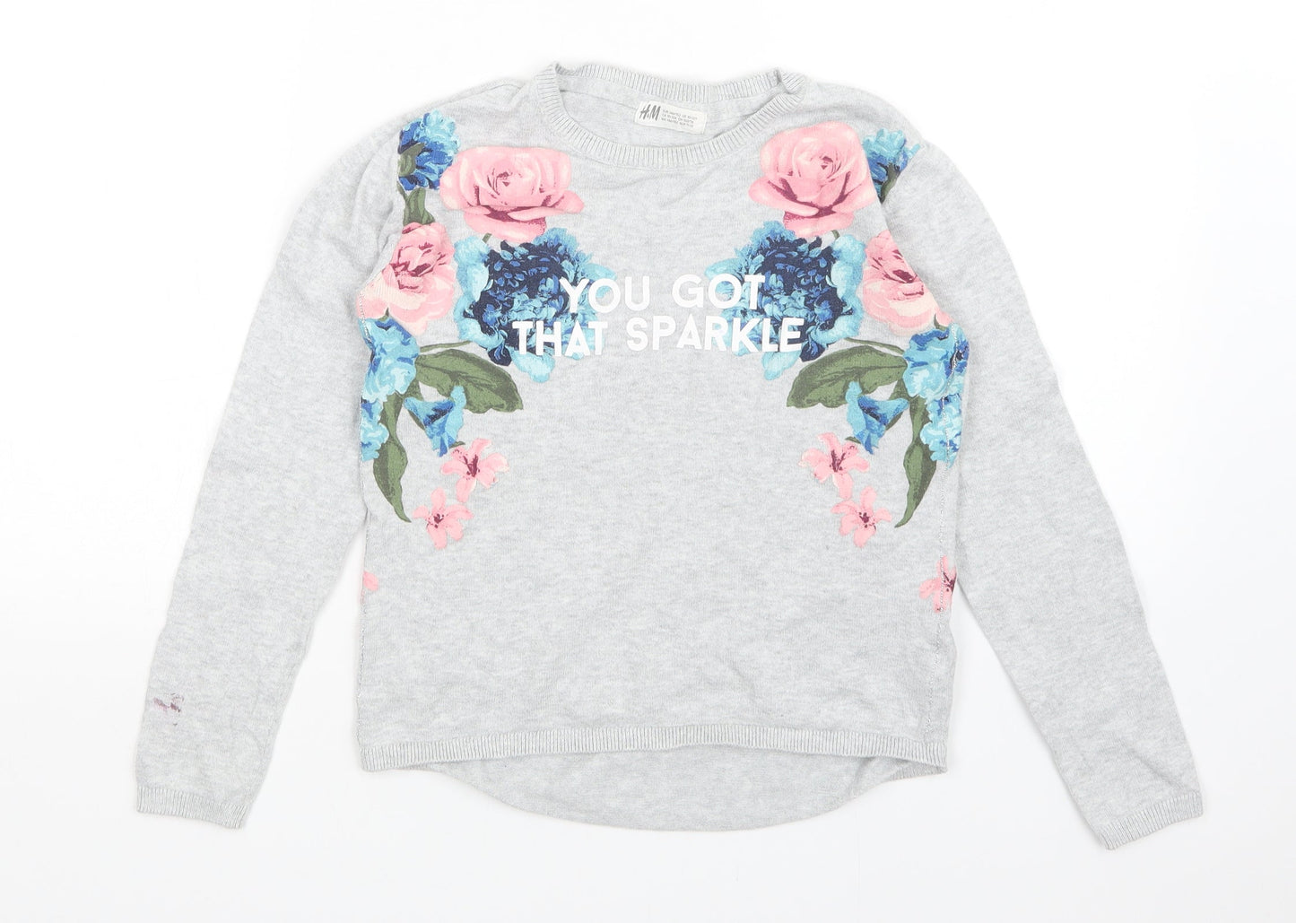 H&M Girls Grey Floral  Pullover Sweatshirt Size 11-12 Years