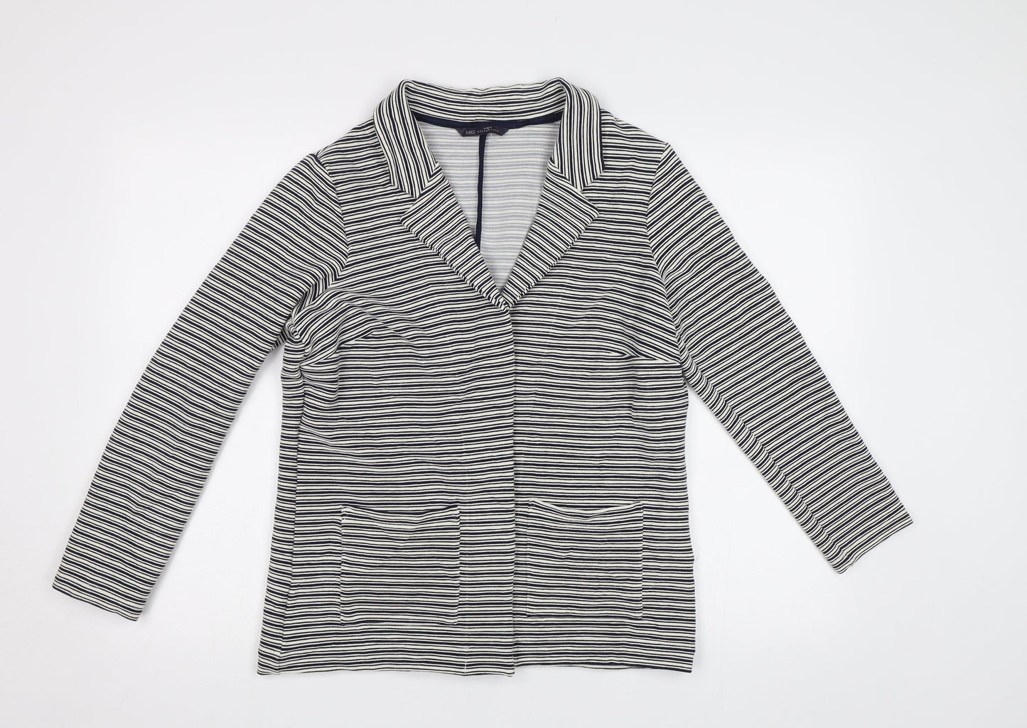 M&S Womens White Striped  Jacket Blazer Size 14