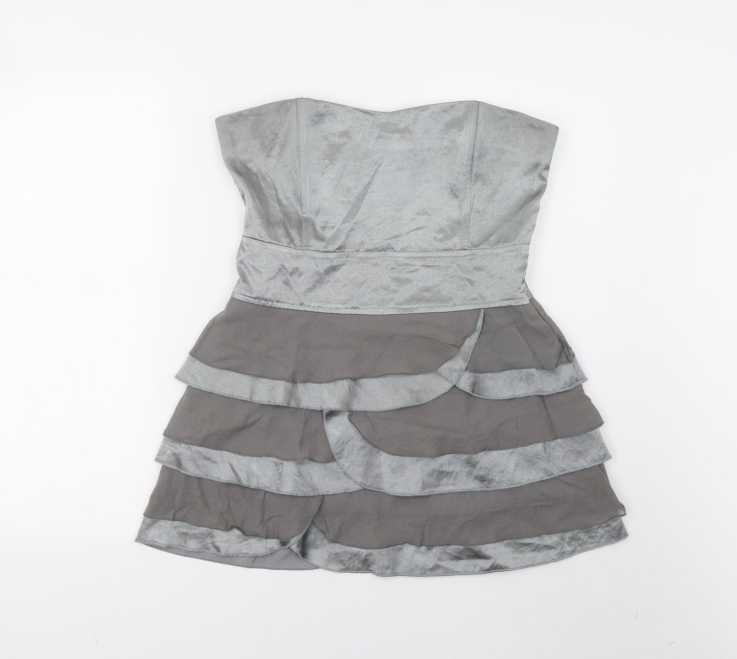 Preworn Womens Grey  Satin Basic Blouse Size 12