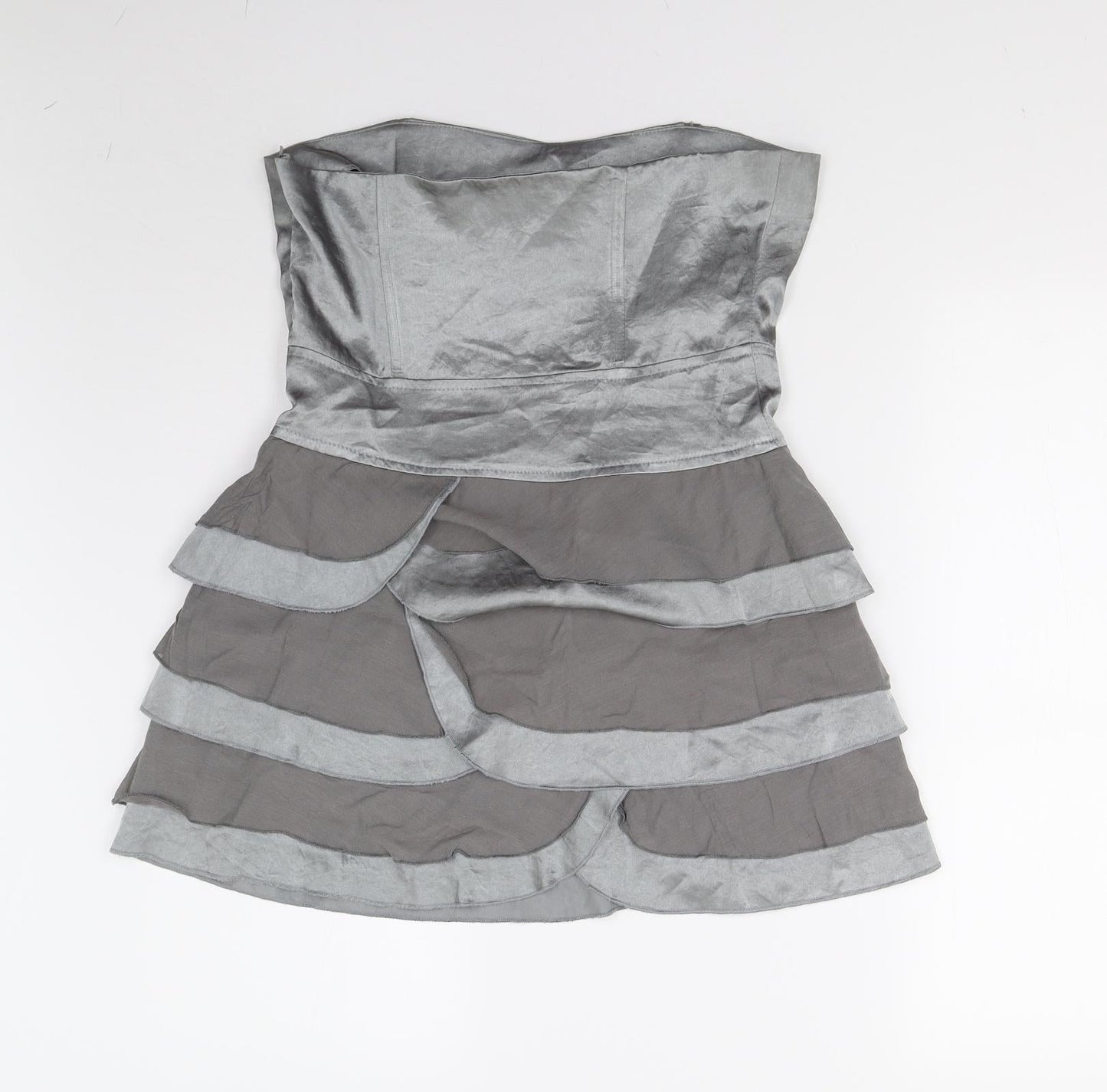 Preworn Womens Grey  Satin Basic Blouse Size 12