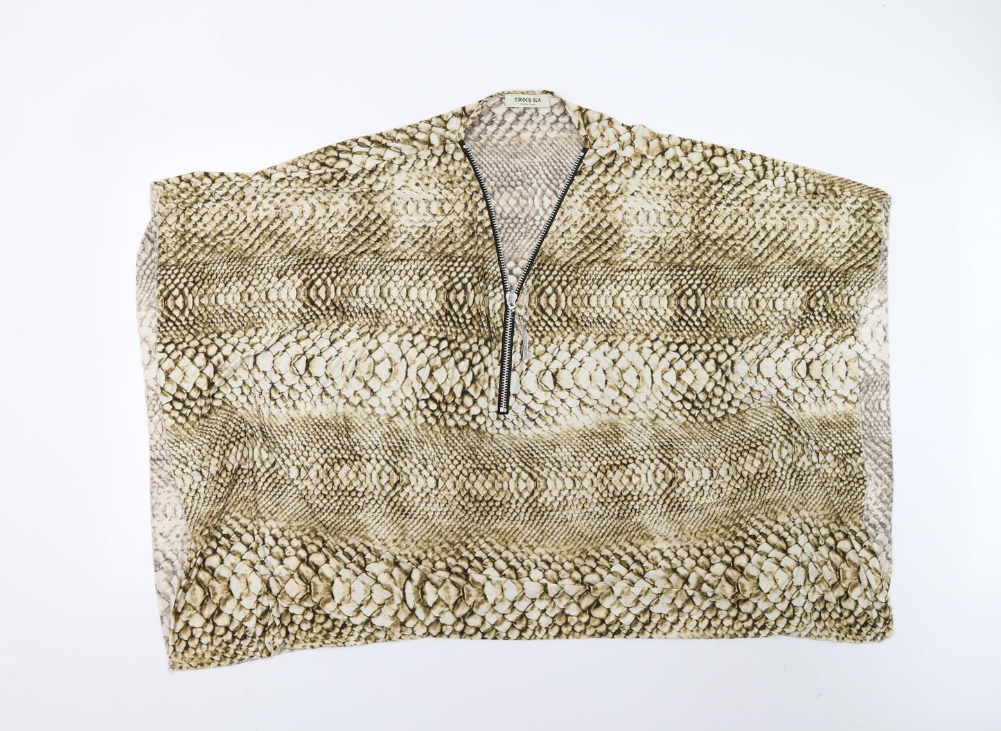Trois ka Womens Beige Animal Print  Basic Blouse Size L