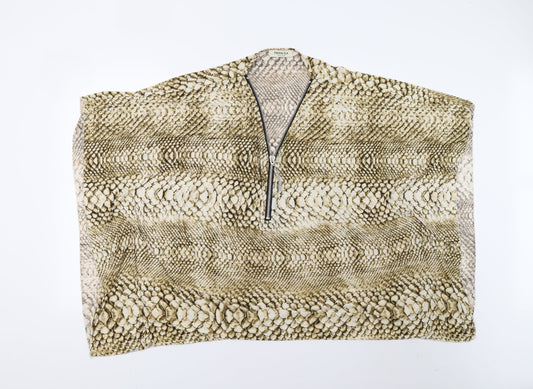 Trois ka Womens Beige Animal Print  Basic Blouse Size L