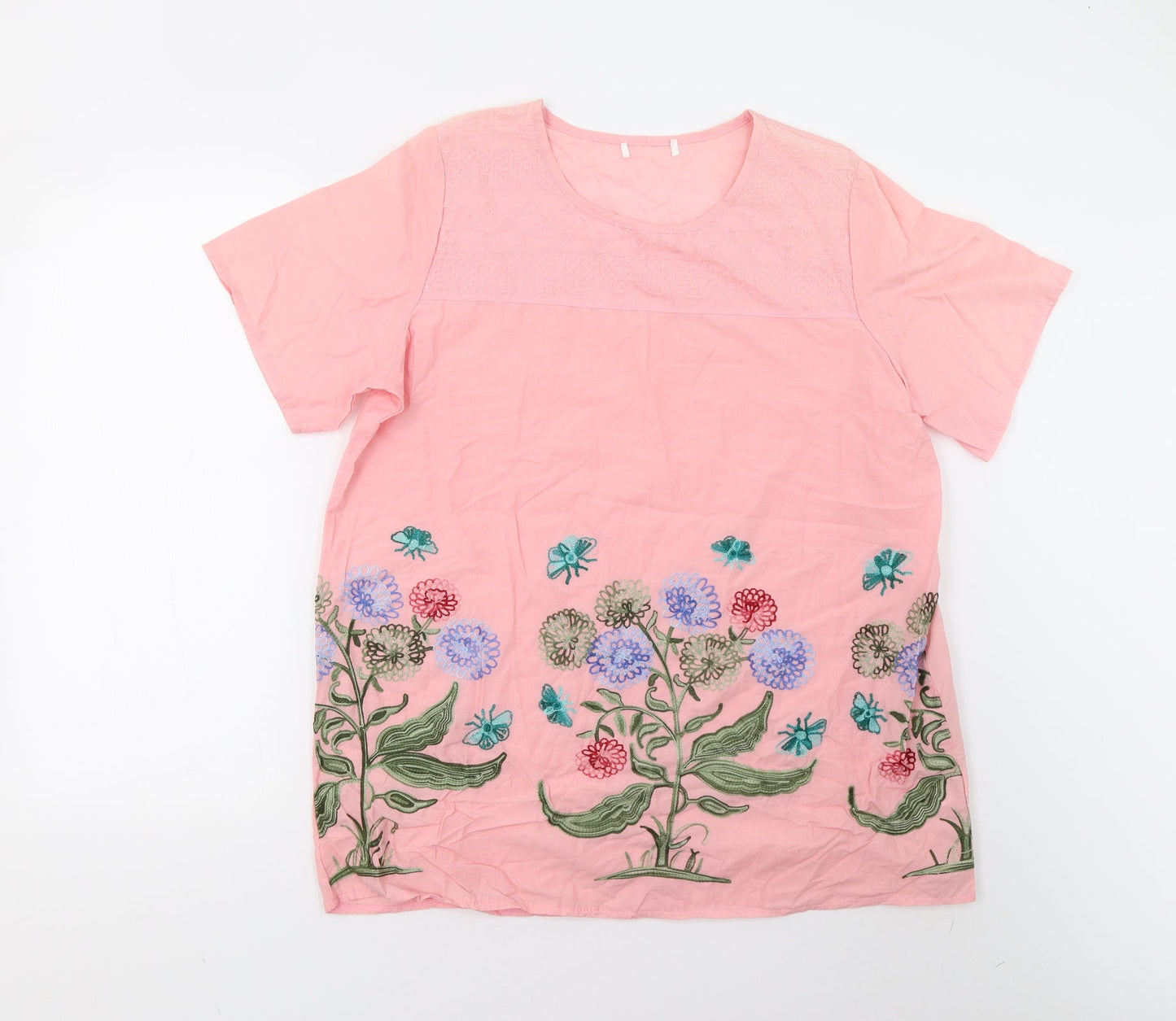 Prworn Womens Pink Floral  Basic Blouse Size 2XL