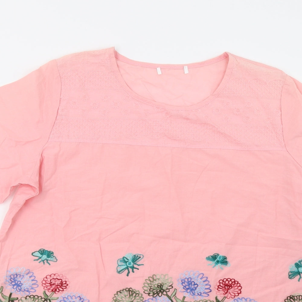 Prworn Womens Pink Floral  Basic Blouse Size 2XL