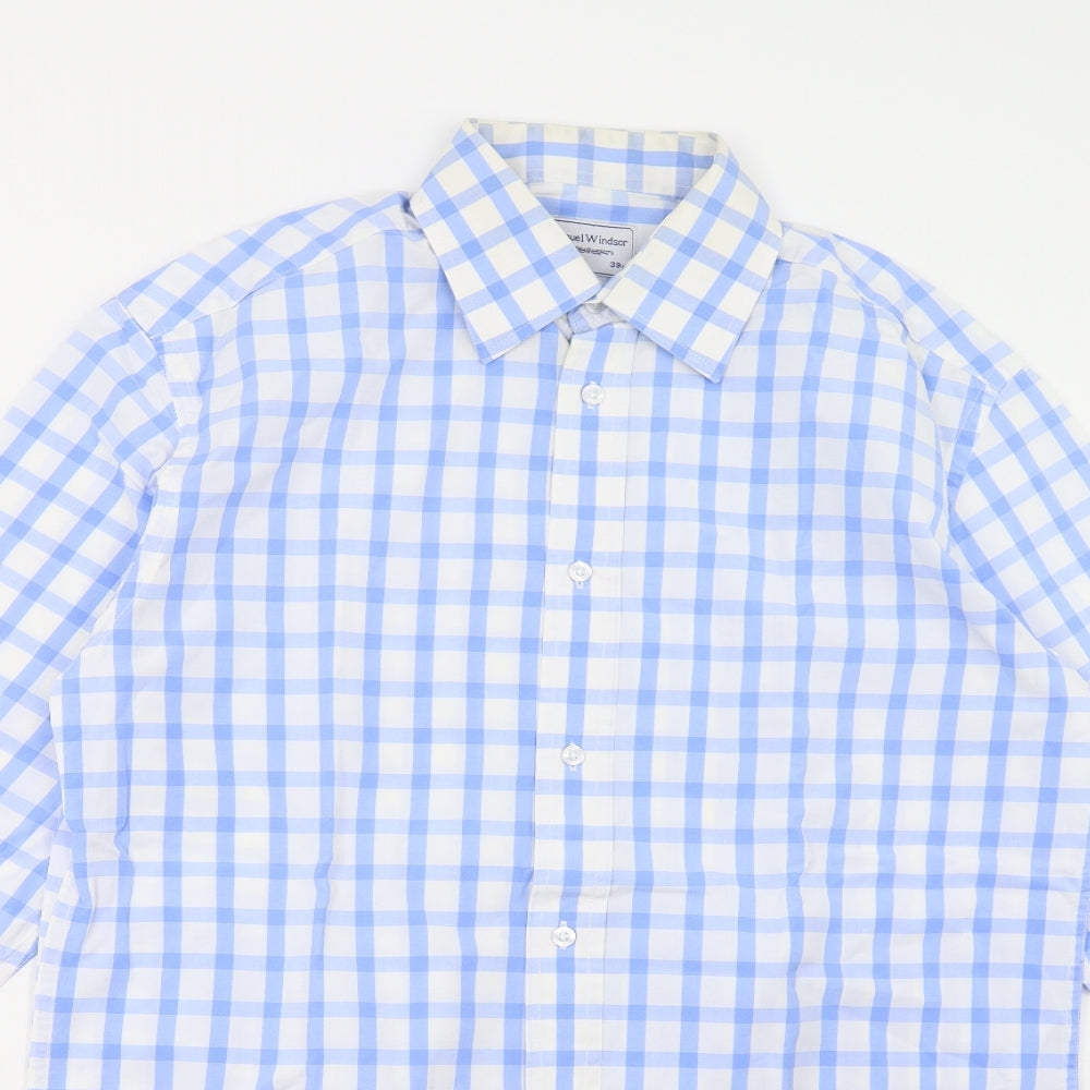 Samuel Window Mens Blue Check   Button-Up Size 15.5