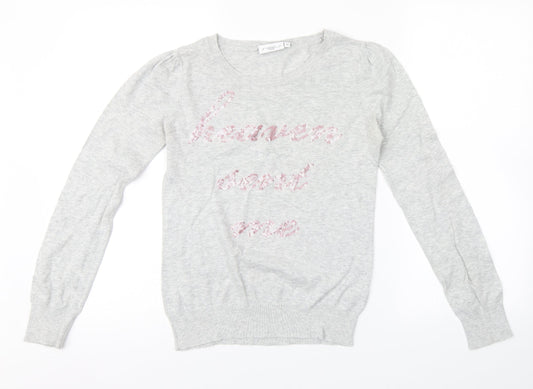 New Look Womens Grey  Knit Pullover Sweatshirt Size 12  - sequin