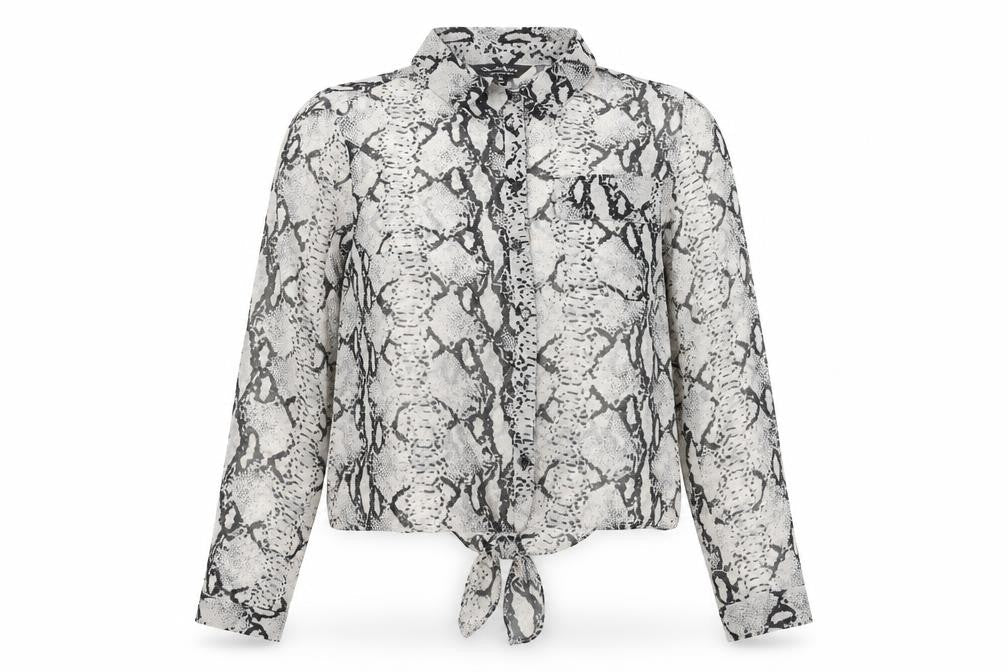 Miss Selfridge Womens White Animal Print  Basic Button-Up Size 8