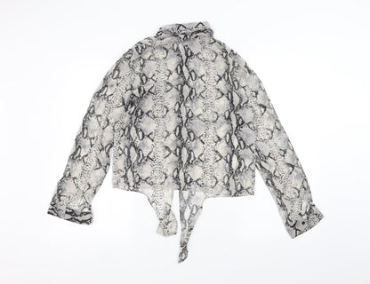 Back view of Miss Selfridge women’s white animal print basic button-up, size UK 8