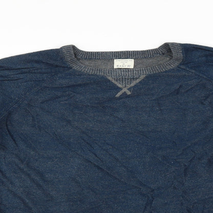Close-up detail of Easy men’s blue jumper, size XL