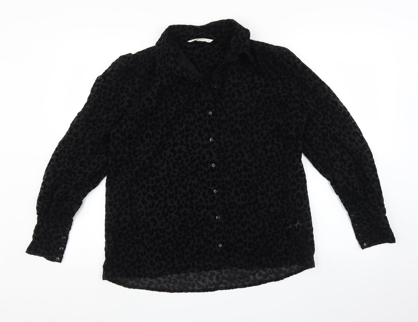 TU Womens Black Animal Print  Basic Button-Up Size 10