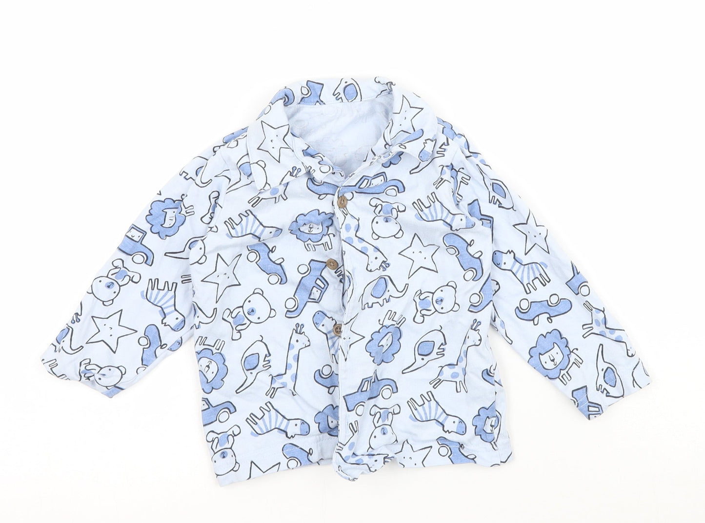 Nutmeg Baby Blue Solid   Pyjama Top Size 9-12 Months  - Animals and Cars