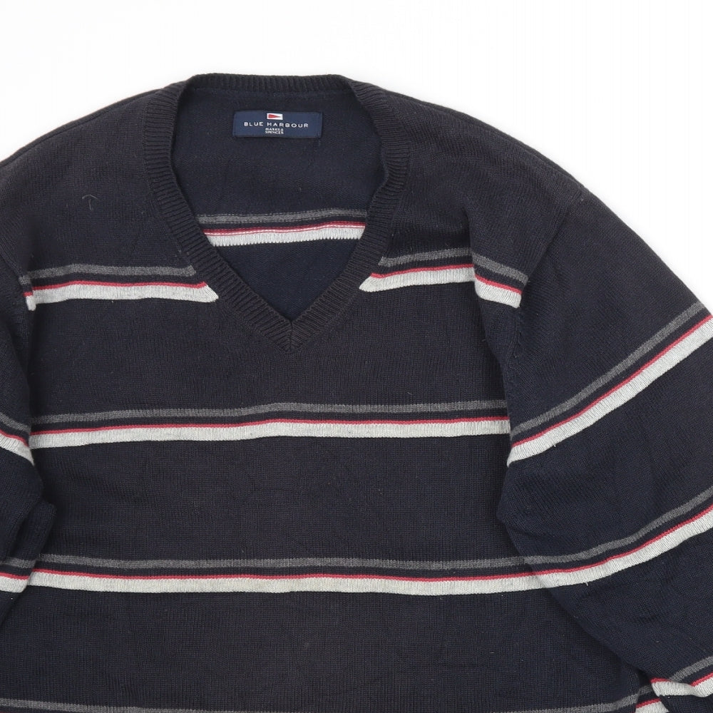 Marks and Spencer Mens Blue Striped Knit Pullover Jumper Size S