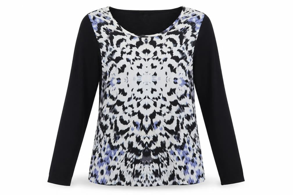 Warehouse Womens Black Animal Print  Basic T-Shirt Size 10  - Blue