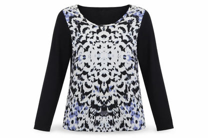 Warehouse Womens Black Animal Print  Basic T-Shirt Size 10  - Blue
