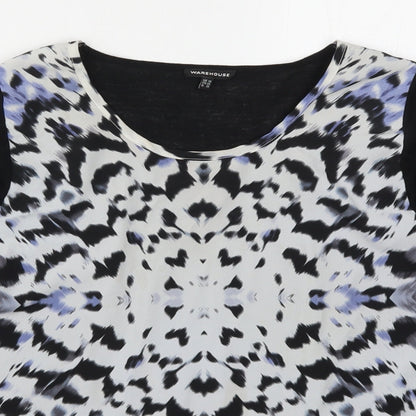 Warehouse Womens Black Animal Print  Basic T-Shirt Size 10  - Blue
