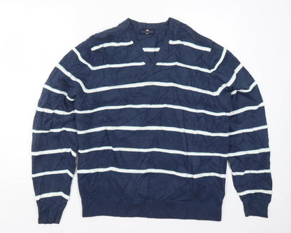 Marks & Spencer Mens Blue Striped Knit Pullover Jumper Size L