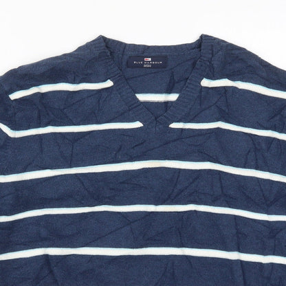 Marks & Spencer Mens Blue Striped Knit Pullover Jumper Size L