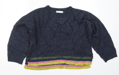 Marks & Spencer Girls Blue Striped Knit Pullover Jumper Size 9-10 Years