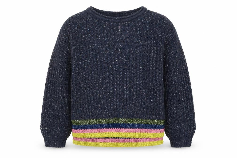 Marks & Spencer Girls Blue Striped Knit Pullover Jumper Size 9-10 Years