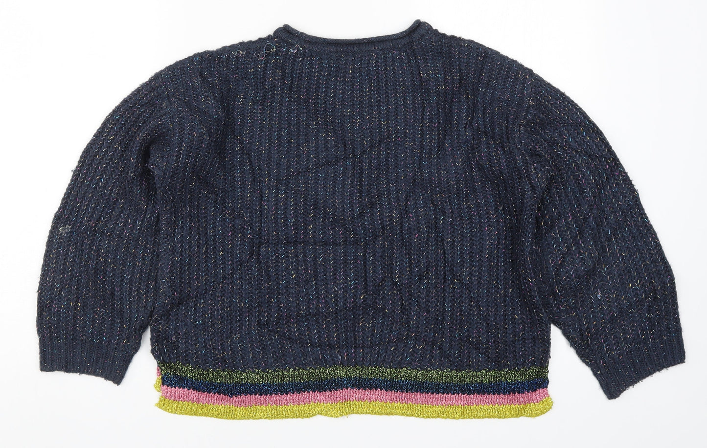 Marks and Spencer Girls Blue Striped Knit Pullover Jumper Size 9-10 Years