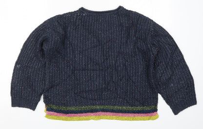 Marks & Spencer Girls Blue Striped Knit Pullover Jumper Size 9-10 Years