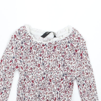Close-up detail of George Purple Floral Basic T-Shirt, size 12-18, Months