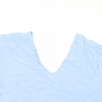 Close-up detail of ASOS women’s blue basic blouse, size UK 10