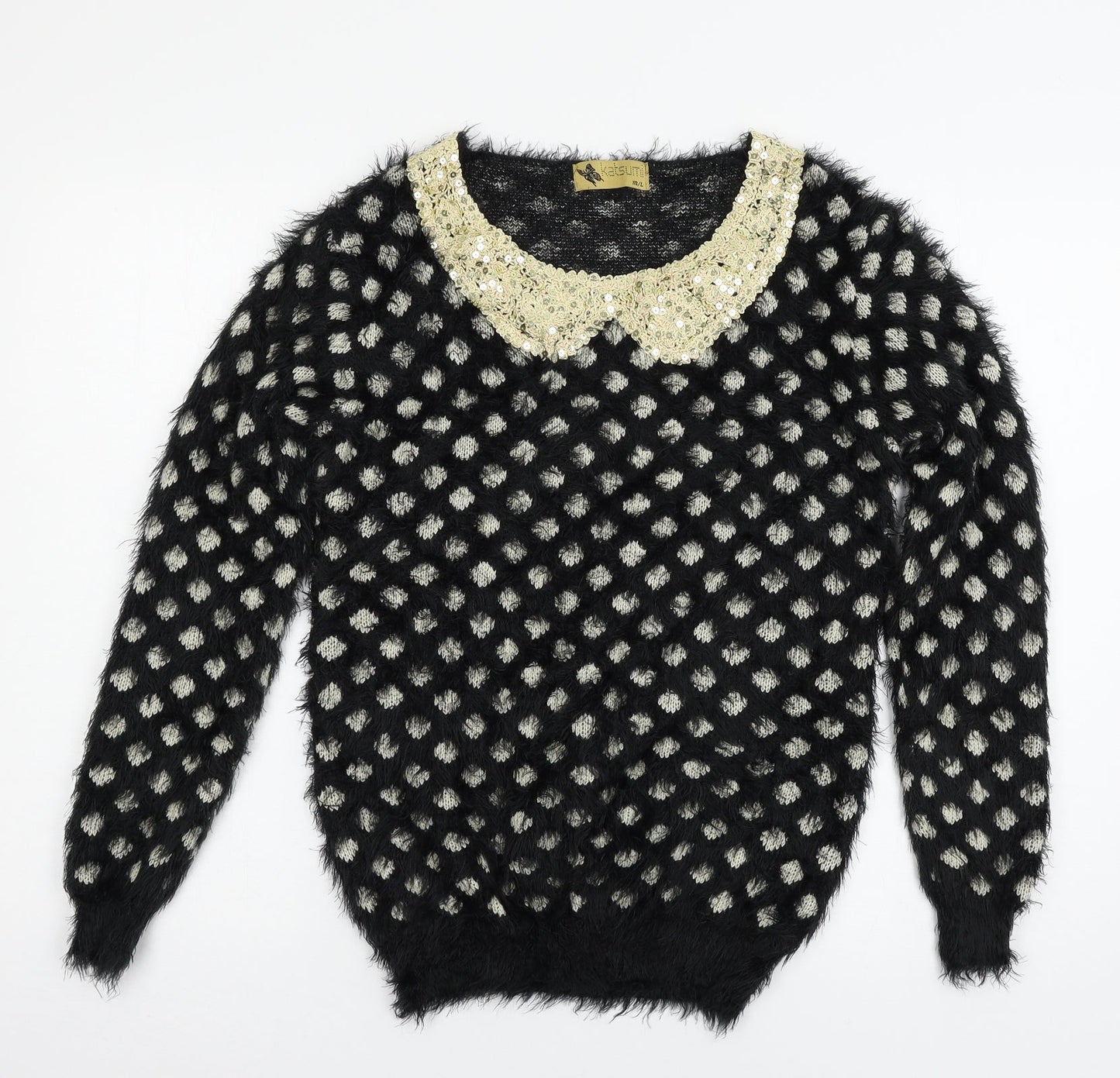 Katsuit Womens Black Geometric Knit Pullover Jumper Size M