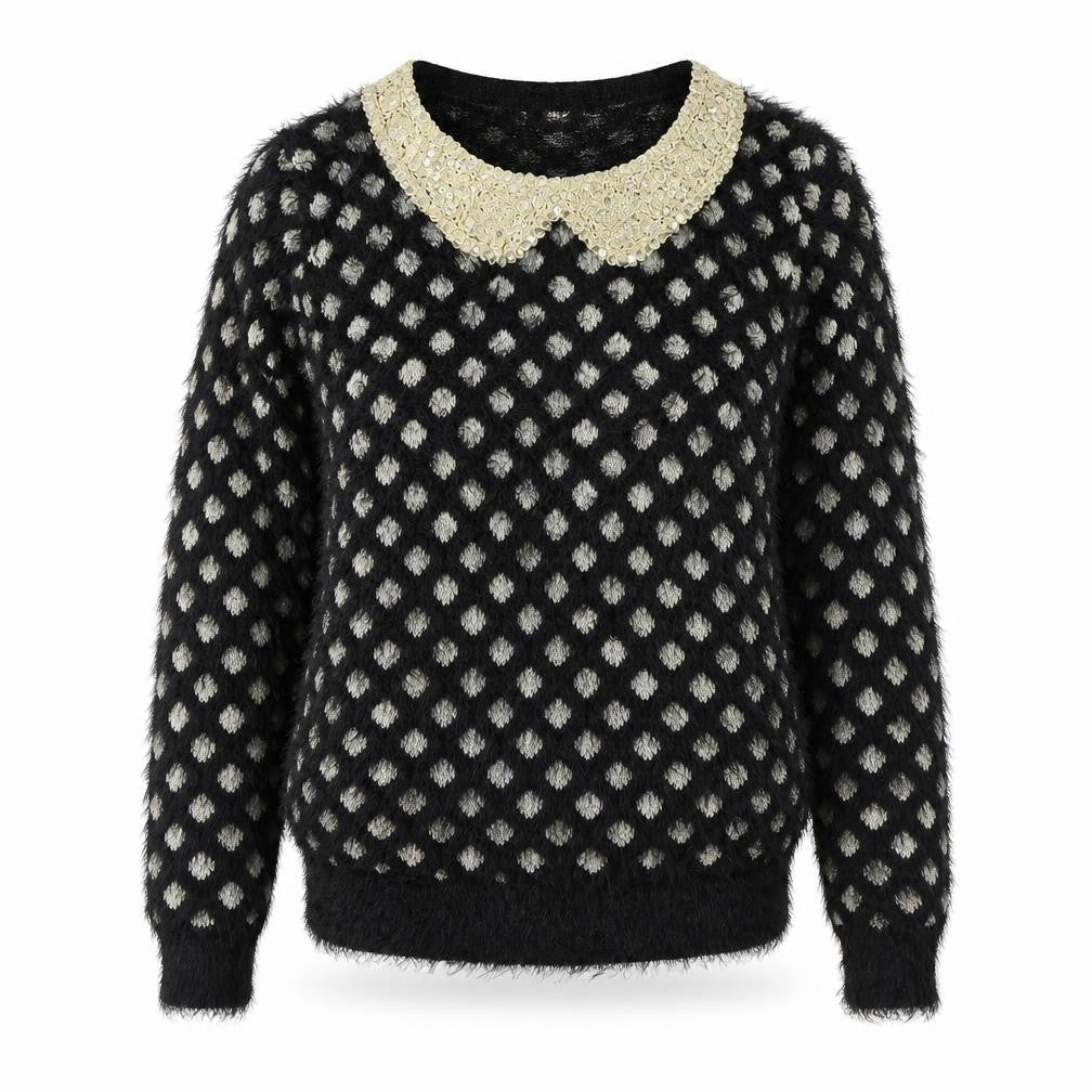 Katsuit Womens Black Geometric Knit Pullover Jumper Size M