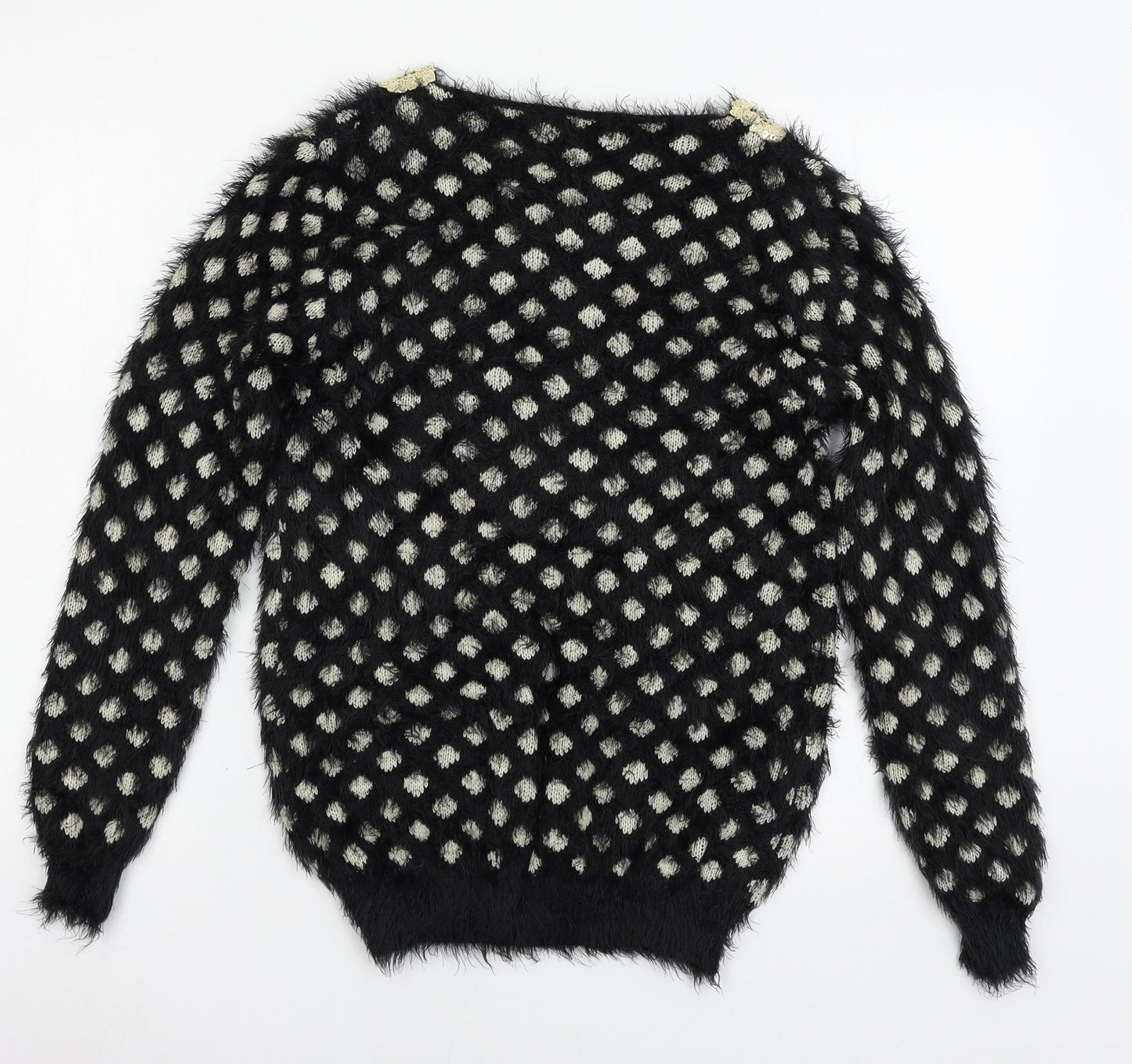 Katsuit Womens Black Geometric Knit Pullover Jumper Size M