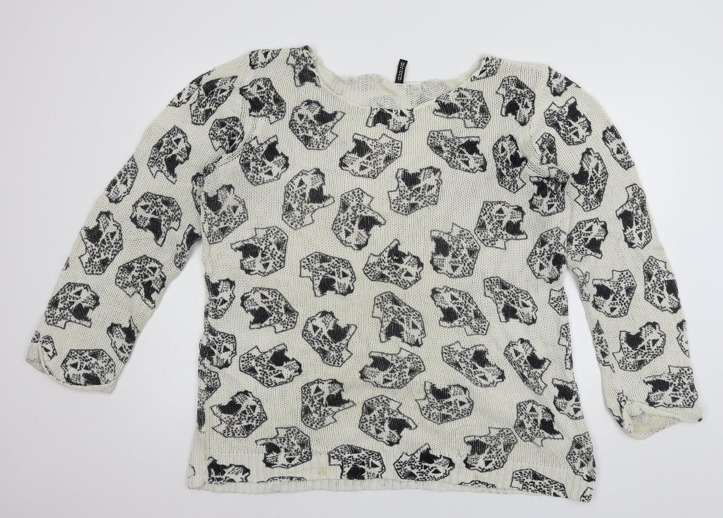 Divided by H&M Womens Ivory Geometric Knit Pullover Jumper Size L  - Cheetah print
