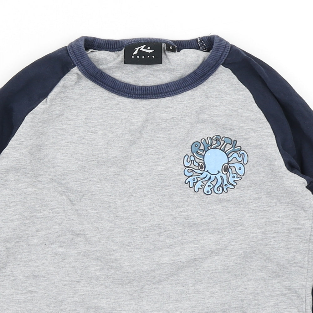 Rusty Boys Grey Colourblock  Basic T-Shirt Size 6 Years