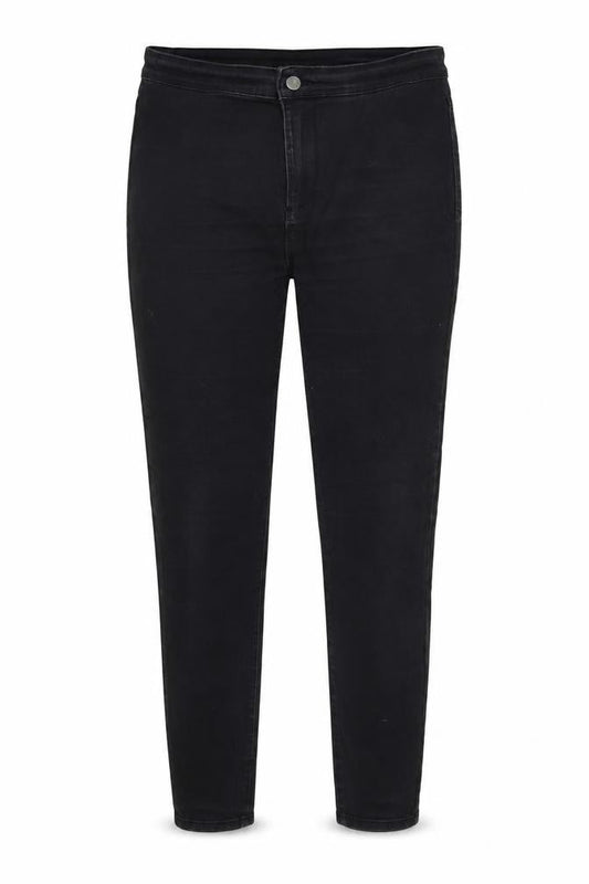 Front view of Denim & Co. women’s black denim skinny jeans, size UK 14, 28-inch leg