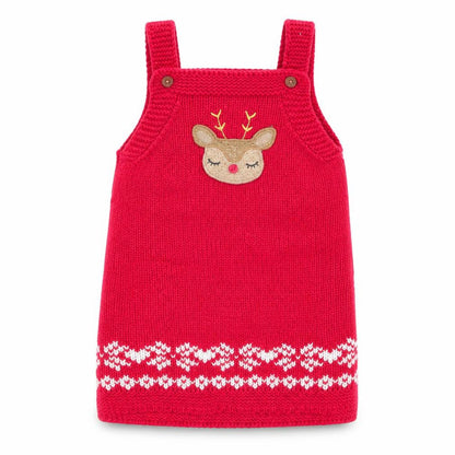 Front view of F&F girls’ red pinafore/dungaree dress, size 12-18, months