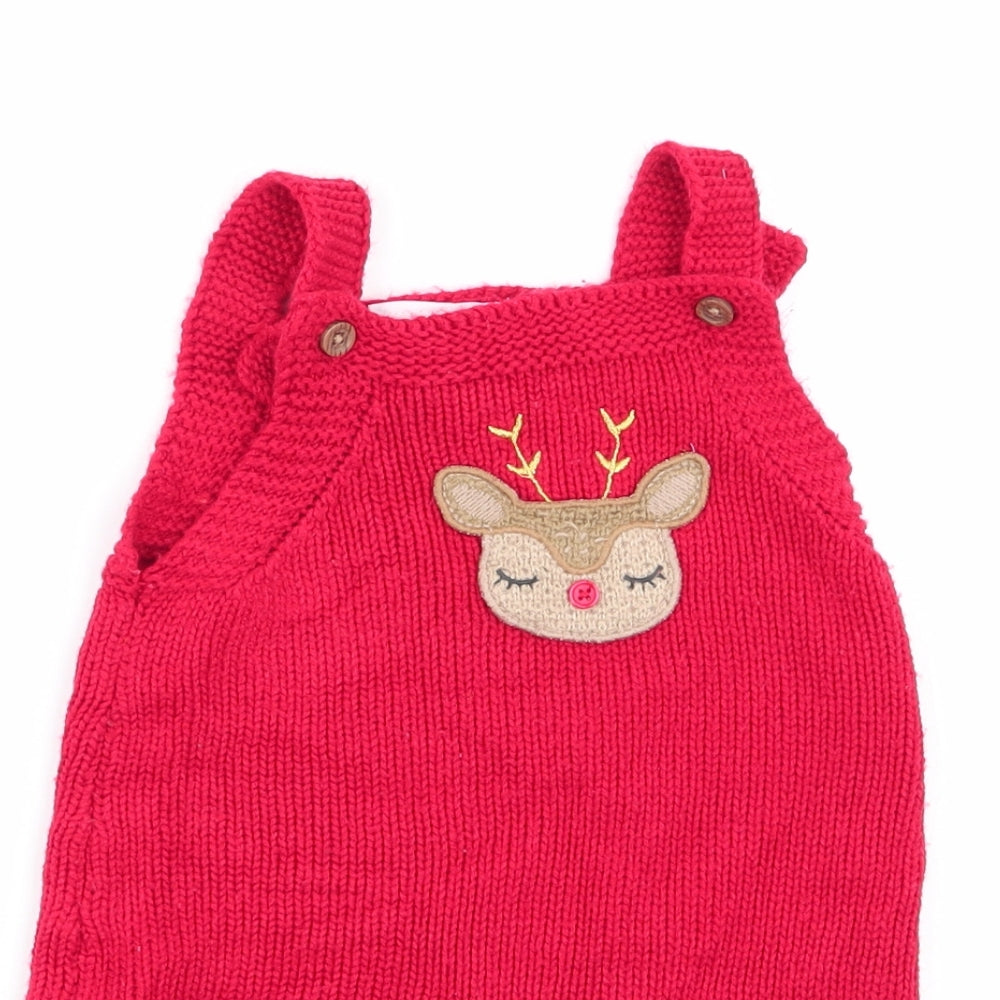 Close-up detail of F&F girls’ red pinafore/dungaree dress, size 12-18, months