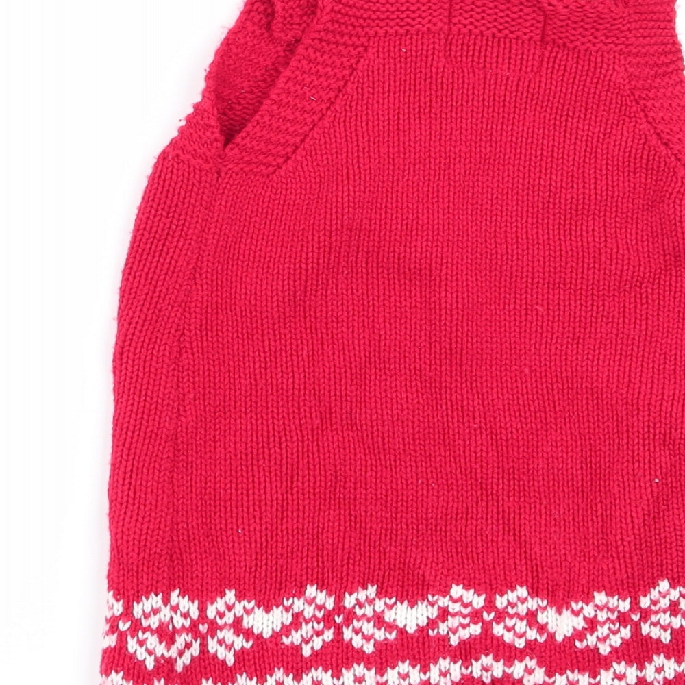 Brand and care label for F&F girls’ red pinafore/dungaree dress, size 12-18, months