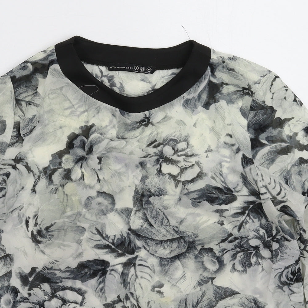 Atmosphere Womens Grey Floral  Basic Blouse Size 8