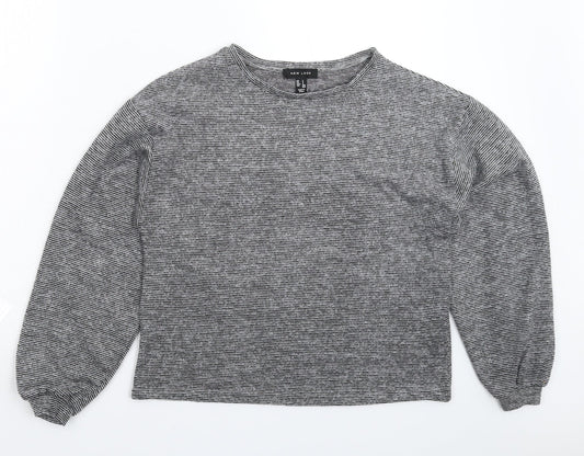 New Look Womens Grey Striped Knit Pullover Jumper Size S