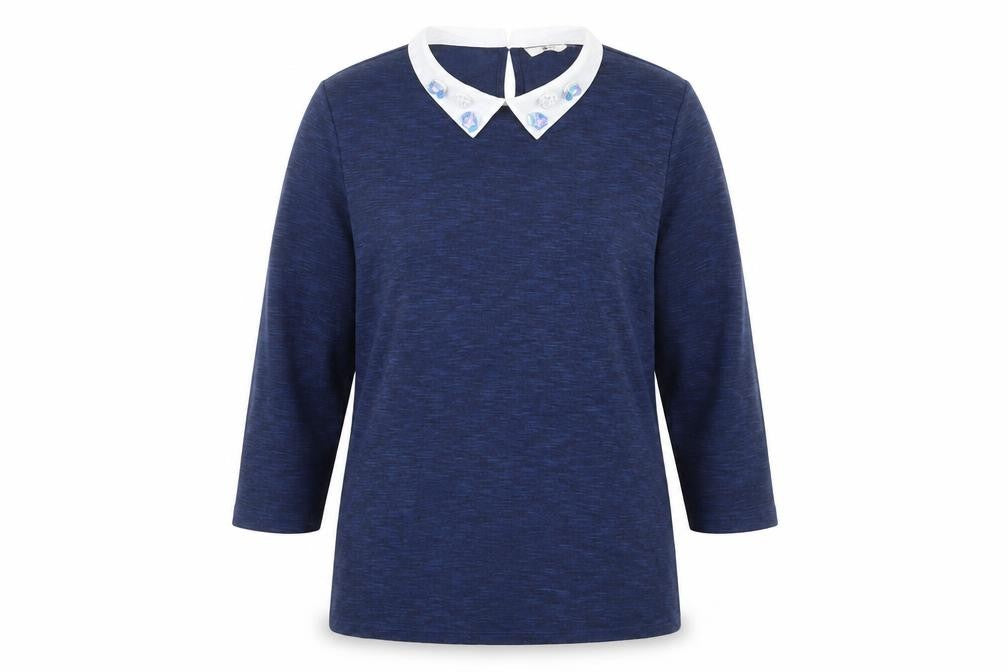 TU Womens Blue  Knit Pullover Jumper Size 8  - floral beading detail