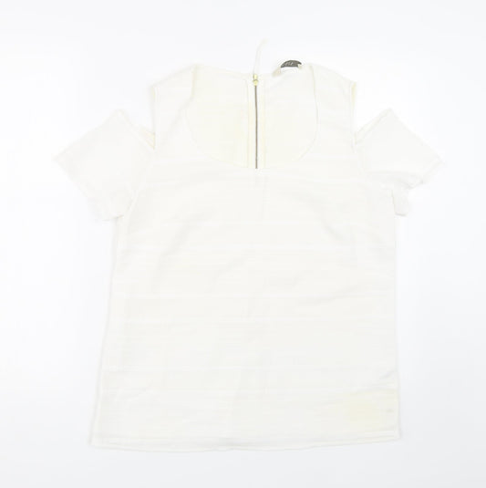 Oasis Womens White Striped  Basic T-Shirt Size 12