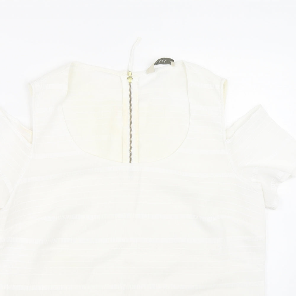 Oasis Womens White Striped  Basic T-Shirt Size 12