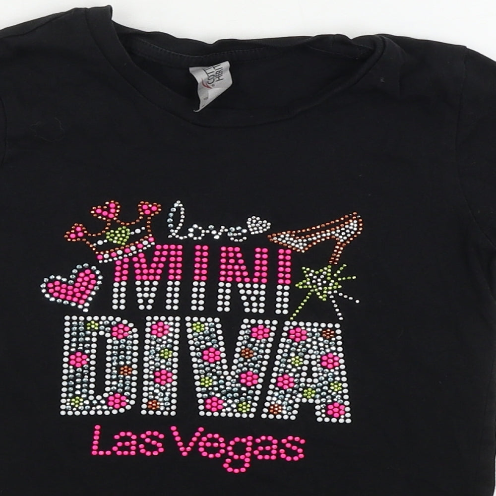 Cotton Heritage  Girls Black   Basic T-Shirt Size S