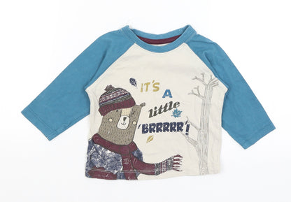 Additional front view of Matalan Baby Grey Basic T-Shirt, size 6-9, Months - It's A Little Brrrr