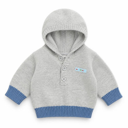 Front view of Tu boys’ grey jumper, size 0-3, months
