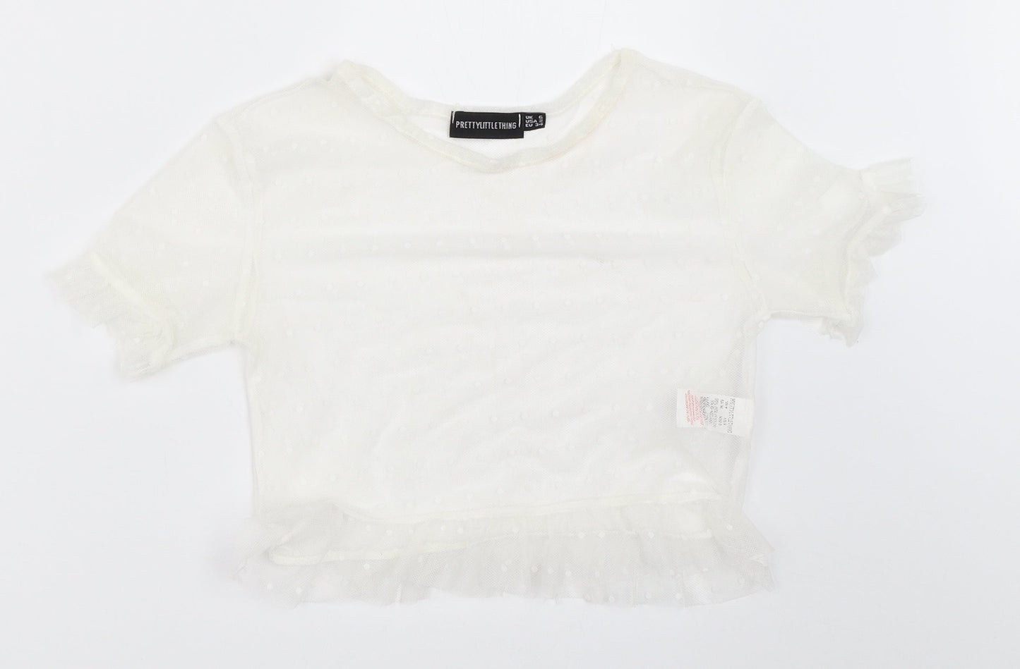 PRETTYLITTLETHING Womens White   Cropped Blouse Size 6