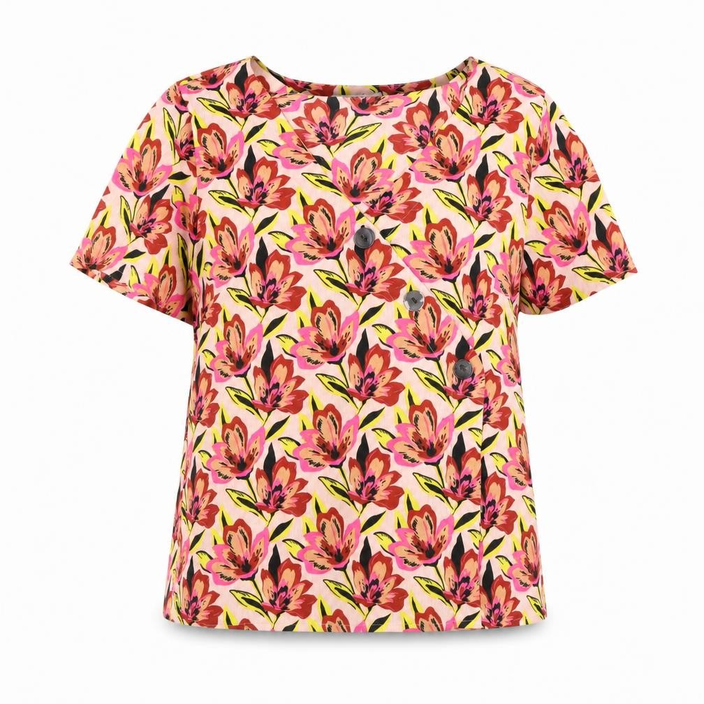 Pieces Womens Pink Floral  Basic Blouse Size M